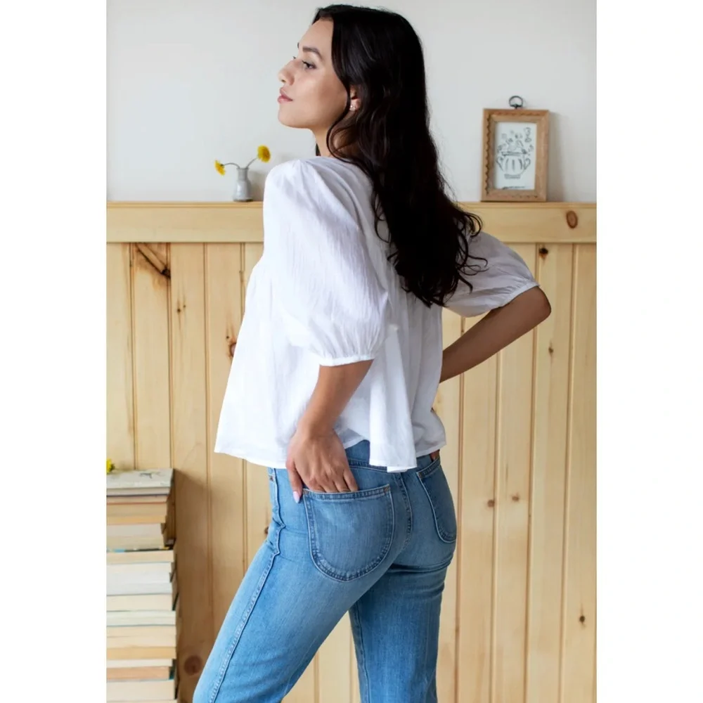 India Collection Emerson Fry Organic Cotton Embroidered Tie Front Top Womens - Picture 2 of 14